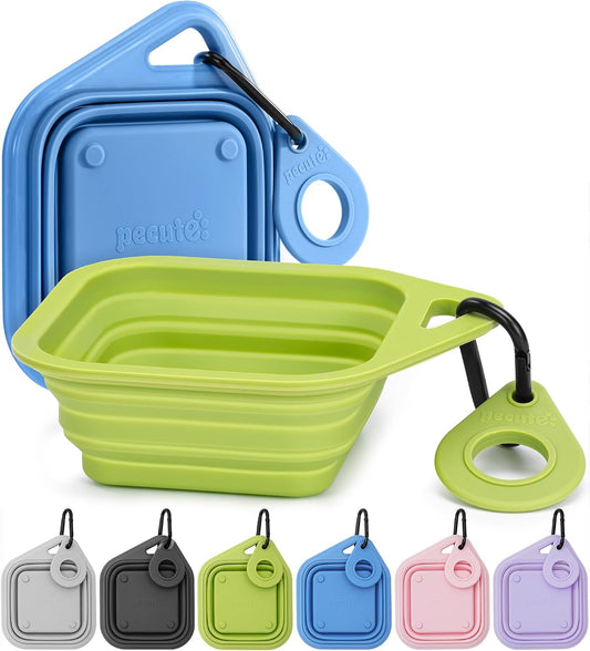 Pecute 2 Pack Collapsible Dog Bowls, Food-Grade Silicone, Blue & Green