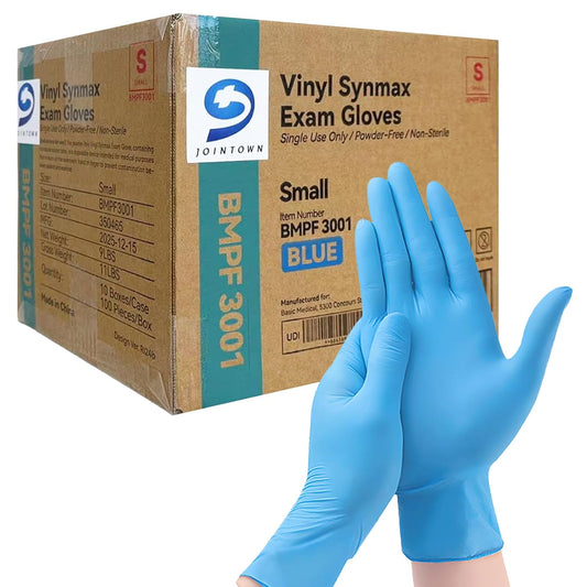 Jointown Basic Vinyl Exam Gloves, Latex-Free, Powder-Free, Disposable, Small, Case of 1,000, Blue