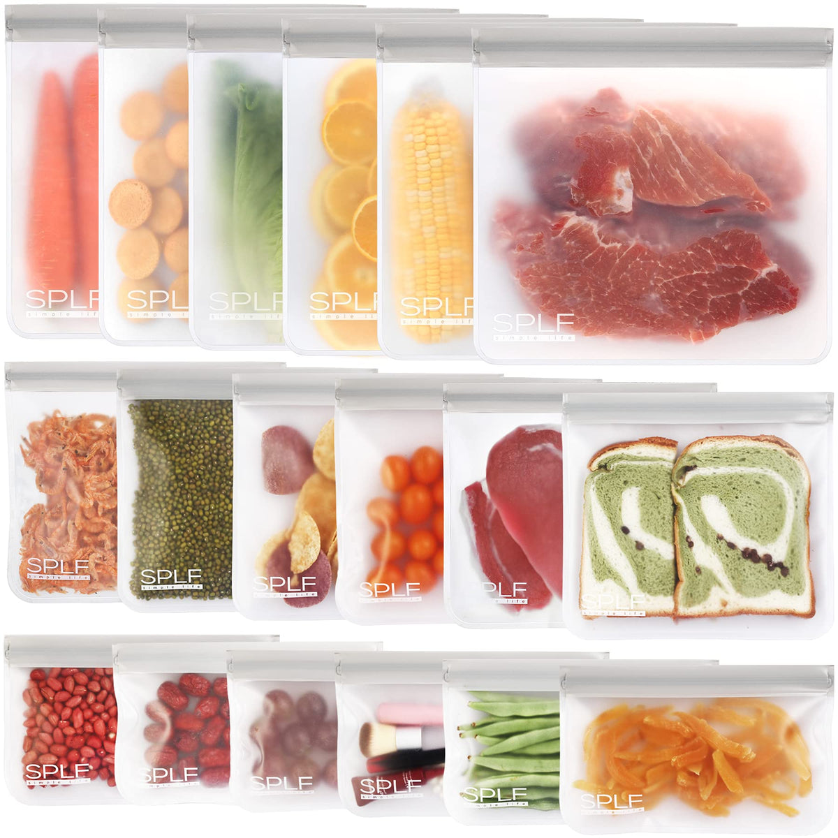 SPLF 6 Pack Reusable Gallon Freezer Bags Dishwasher Safe, Gray