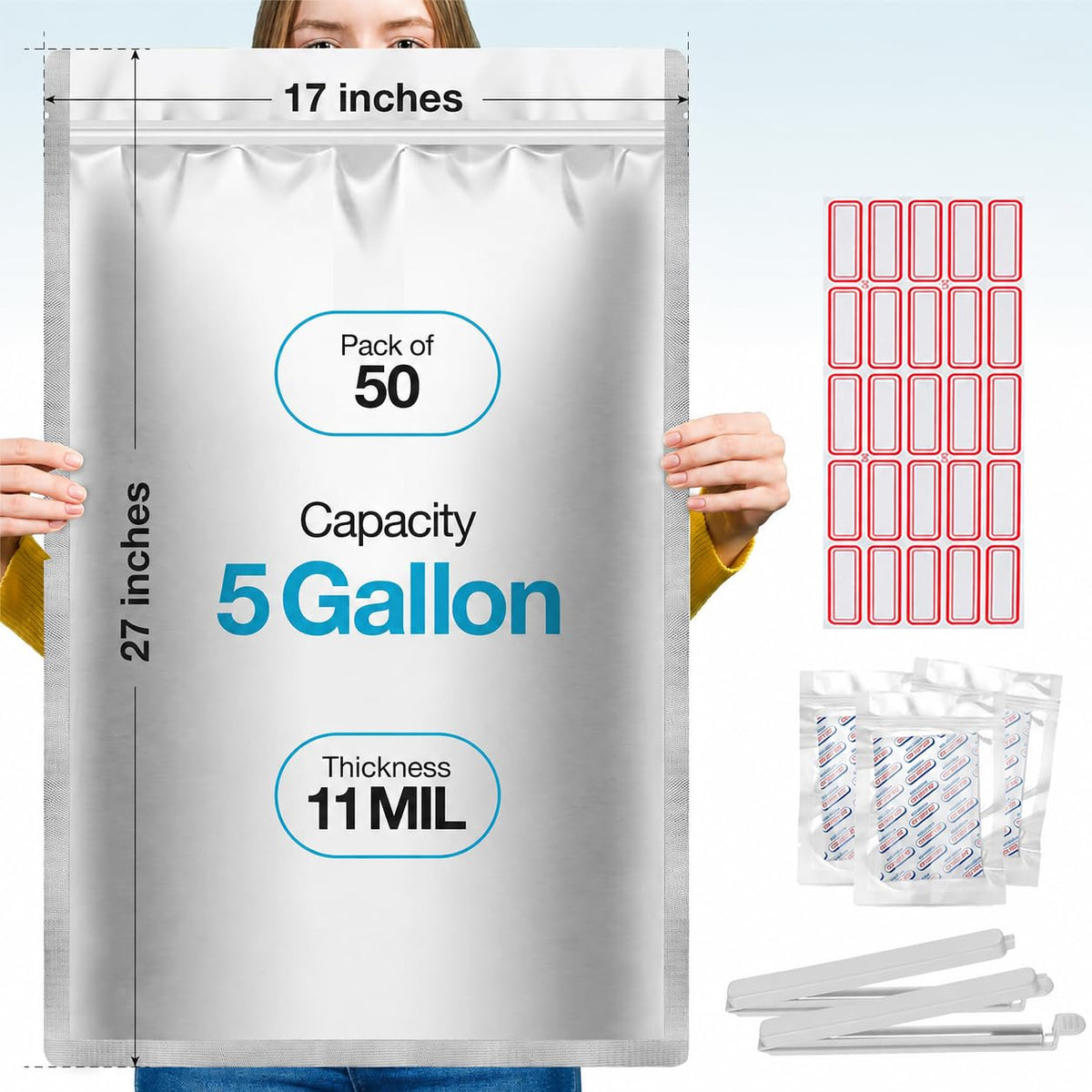 5x8 Mylar Bags for Food Storage - Pack Of 100-7.5mil Thickness