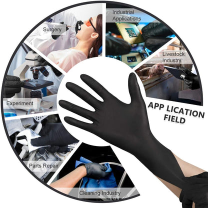 YOTU Black Disposable Nitrile Latex & Powder Free 6-Mil Gloves 100 Count, Textured, Mechanic Wearing, Cleaning, Food Black Large