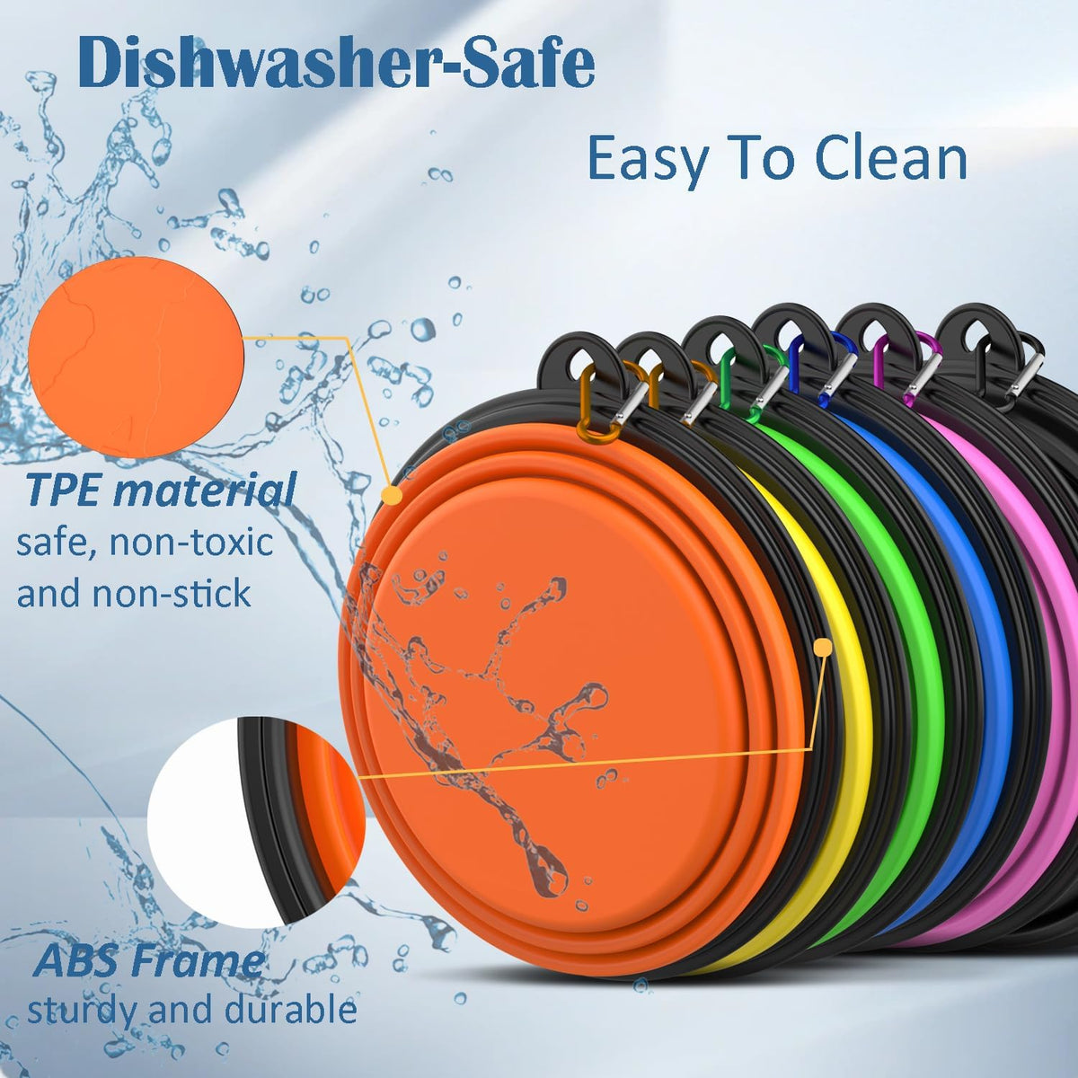 Collapsible Dog Bowls [3 Pack] 34 oz, Travel Dog Bowls, Pet Bowl Portable Foldable Water Food Feeding Dishes with Carabiner Clip for Traveling Hiking Walking-Red & Orange & Yellow