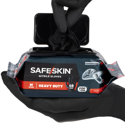 SAFESKIN Heavy Duty Nitrile Disposable Latex Free Gloves (40/160/1600 packs), Black Gloves for Food Prep, Cleaning, Mechanic