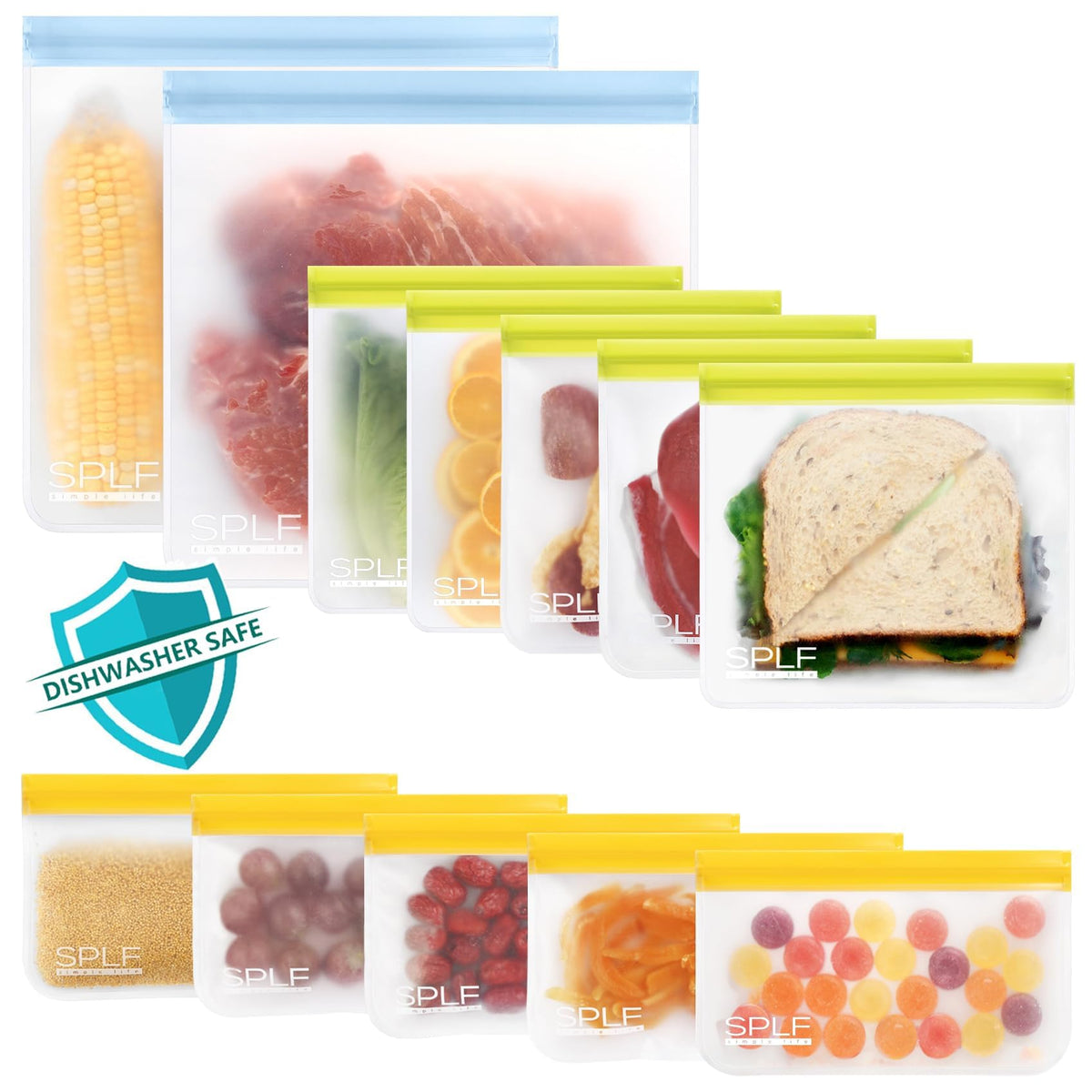 SPLF 6 Pack Reusable Gallon Freezer Bags Dishwasher Safe, Gray