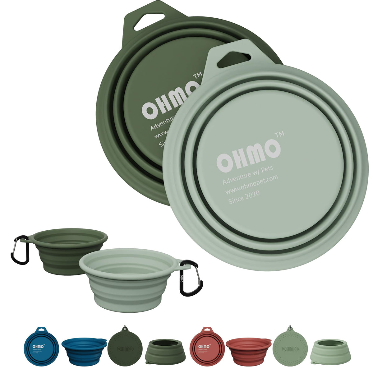 OHMO Large Collapsible Dog Bowls for Travel, 27oz, 2pcs, Camo&Sage Green