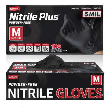 Supmedic Nitrile+ Disposable Gloves, 5 Mil Latex & Powder-Free Glove 100 Ct