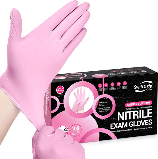 SwiftGrip Nitrile Exam Gloves, 4 Mil, Cherry Blossom, Food Safe Gloves Disposable Latex Free, Powder Free