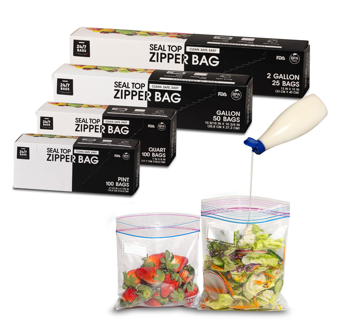 Gallon Food Storage Bags, Thick Non-Stand-Up Bag, Double Zipper Seal, BPA-Free, with Write-On Space - 120 Count