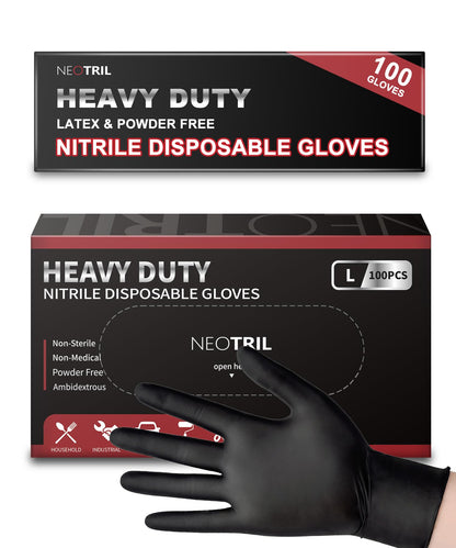 NEOTRIL 6 Mil Heavy Duty Black Nitrile Disposable Gloves, Latex Powder-Free, Textured Rubber Gloves for Cooking Mechanic