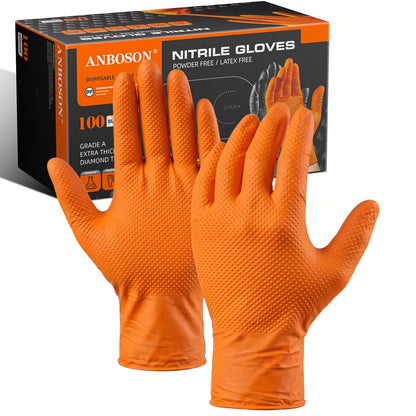 ANBOSON 10 Mil Heavy Duty Mechanic Nitrile Gloves, XLarge Black 100 Count