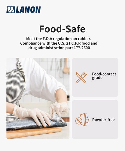 LANON 5 mil White Latex Disposable Gloves,Food Prep Gloves,Medium