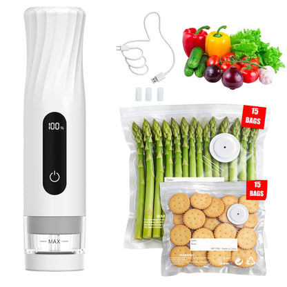 Compact Vacuum Sealer for Food Storage: Portable Handheld Food Sealer, 80kPa Suction, 1800mAh Battery, 30 Reusable Vacuum Bags, Preserve 5X Freshness with Easy Operation