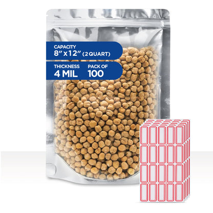 5x8 Mylar Bags for Food Storage - Pack Of 100-7.5mil Thickness