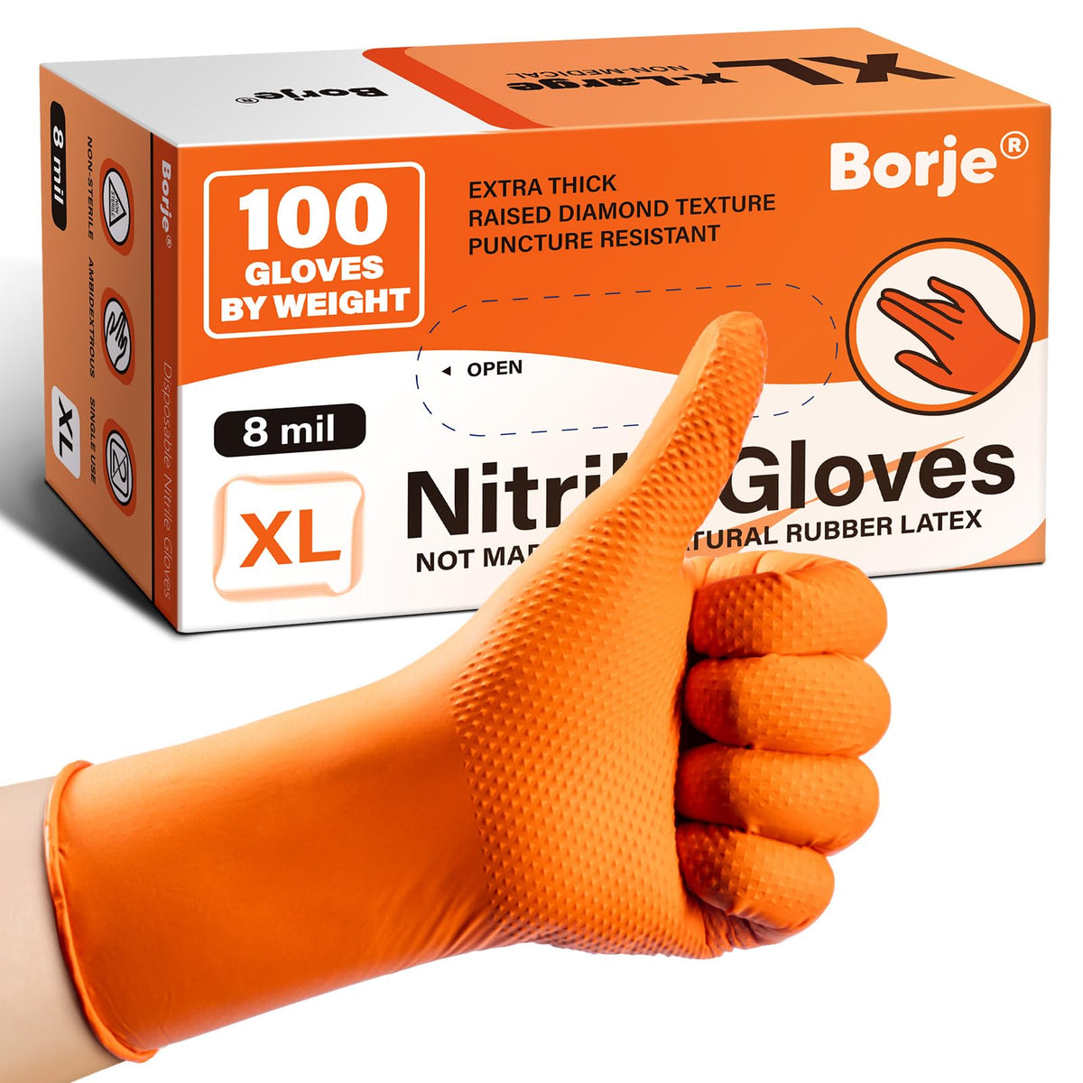Borje Nitrile Gloves XL, 100 Count Disposable Gloves, Black, Latex-Free Powder-Free, Medical Exam, Food Safe, Cleaning, Cooking