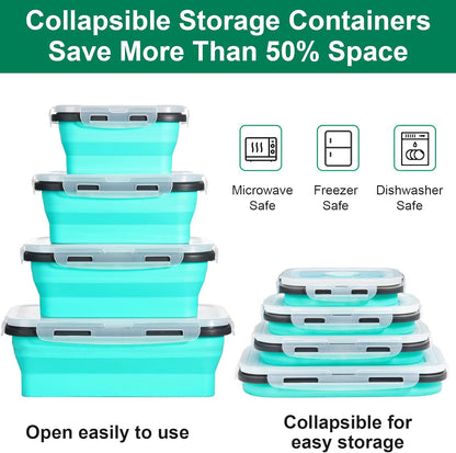 Sudaya 8 Pack Collapsible Food Storage Containers With Lids, Collapsible Storage Containers Sets Silicone Collapsible Bowls For Camping, RV Accessories, Travel Trailer Must