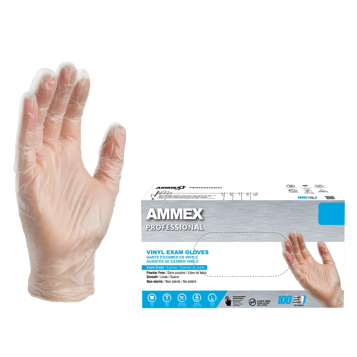 AMMEX Vinyl Gloves Disposable 4 mil Clear Plastic Exam Grade and Food Safe