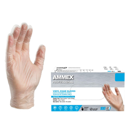AMMEX Vinyl Gloves Disposable 4 mil Clear Plastic Exam Grade and Food Safe