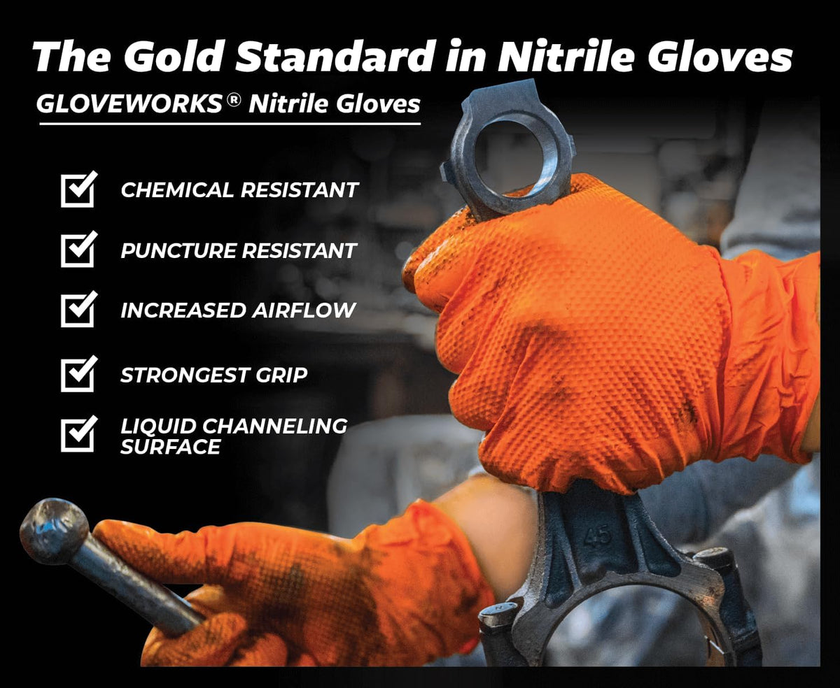 GLOVEWORKS Nitrile Gloves Disposable Orange 8 mil