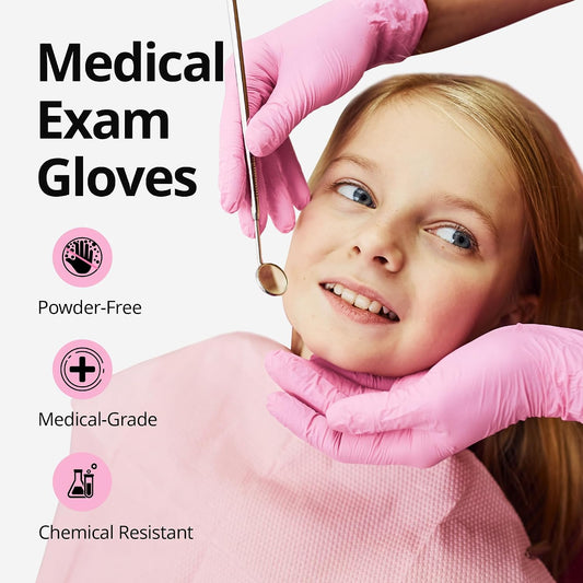 SwiftGrip Pink Nitrile Gloves, 3-mil, Industrial Gloves Disposable Latex Free, for Cleaning & Esthetician, Rubber Powder-Free, 100-ct Box (Medium)