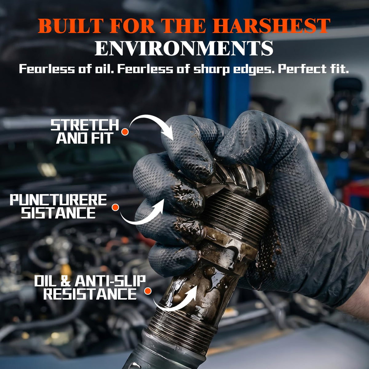 ANBOSON 10 Mil Heavy Duty Mechanic Nitrile Gloves, XLarge Black 100 Count