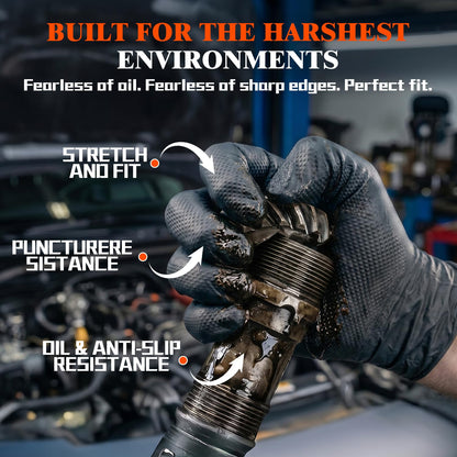 ANBOSON 10 Mil Heavy Duty Mechanic Nitrile Gloves, XLarge Black 100 Count