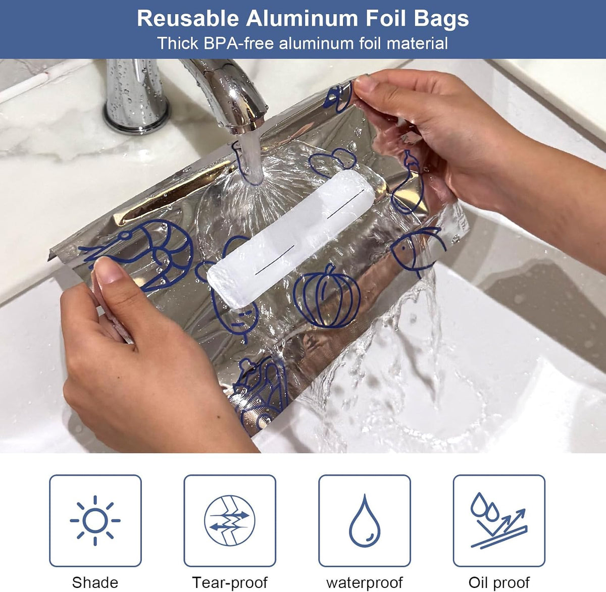 30 PCS Reusable Aluminum Foil Sealable Storage Bags, 2026 New Resealable Vacuum Zipper Pouches, Stand Up Foil Sealable Bags with Label and Zip Lock for Vegetable Fruit Meat