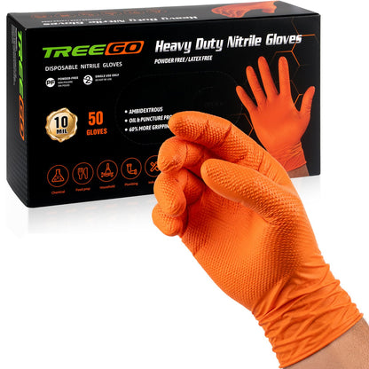 TREEGO 10 Mil Heavy Duty Black Nitrile Mechanic Gloves, 50 Count L
