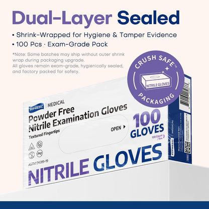 Supmedic Medical Soft Max Nitrile Disposable Gloves Powder-Free, Violet 100
