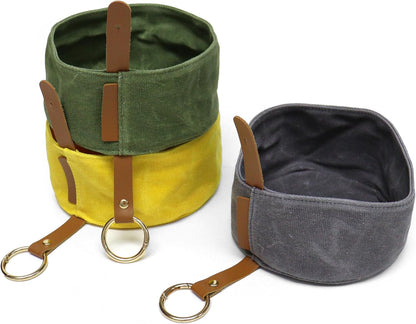 Waxed Canvas Foldable Dog Bowl (Yellow)