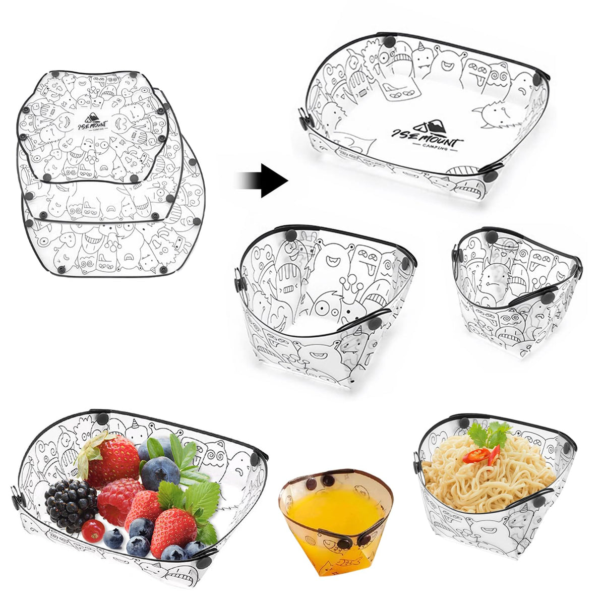 MIUPOO Collapsible Bowl Set,Portable Mess Kit,Food Grade Material Free Folding Bowl for Lunch Family Picnic,7×5.5×3.5 Inches,4 Pieces.