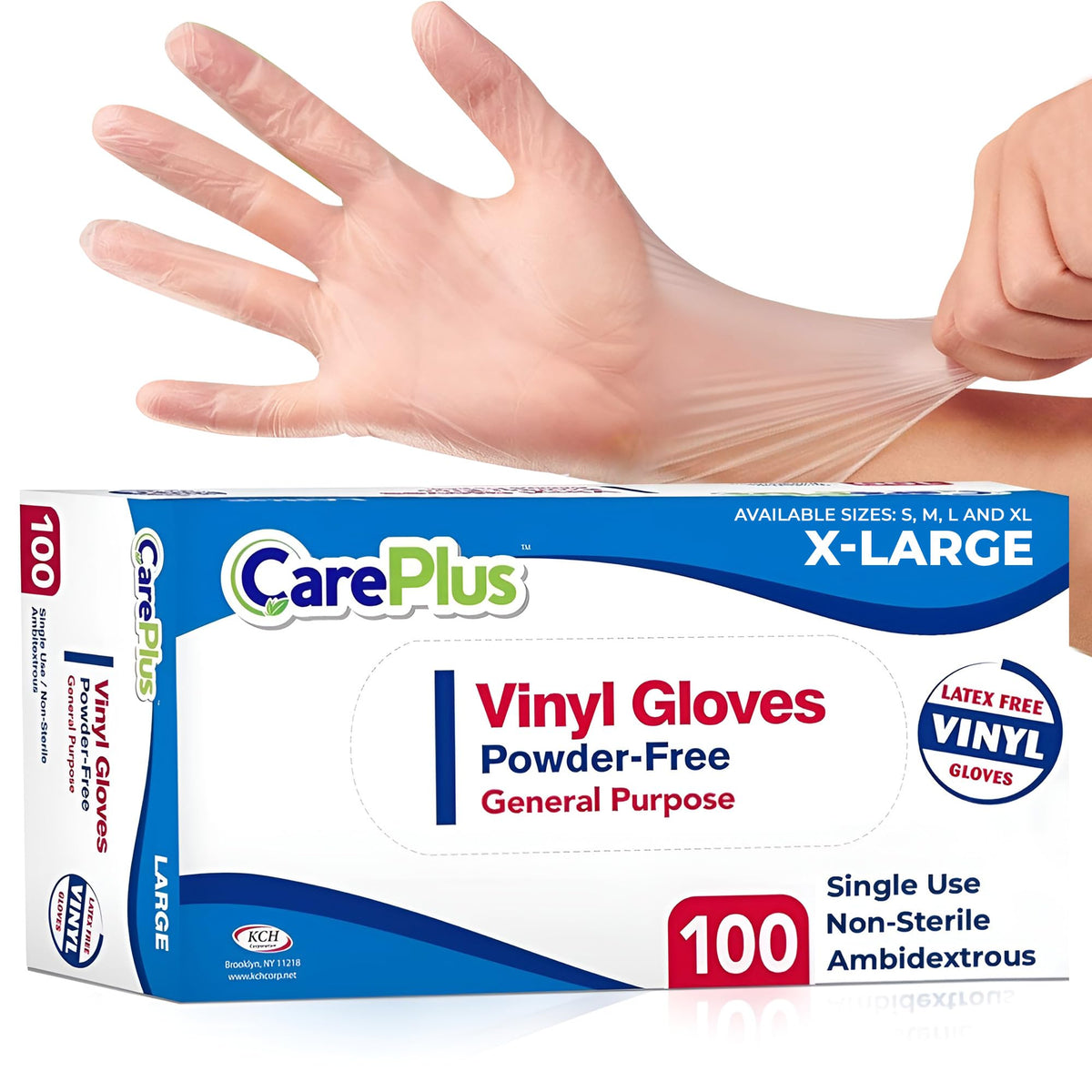 CARE PLUS Vinyl Gloves Clear Medium, Disposable Latex Free, 100 Count