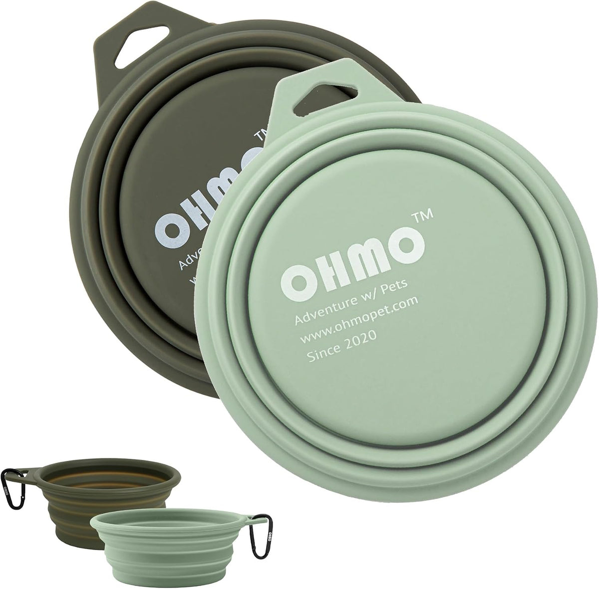 OHMO Large Collapsible Dog Bowls for Travel, 27oz, 2pcs, Camo&Sage Green