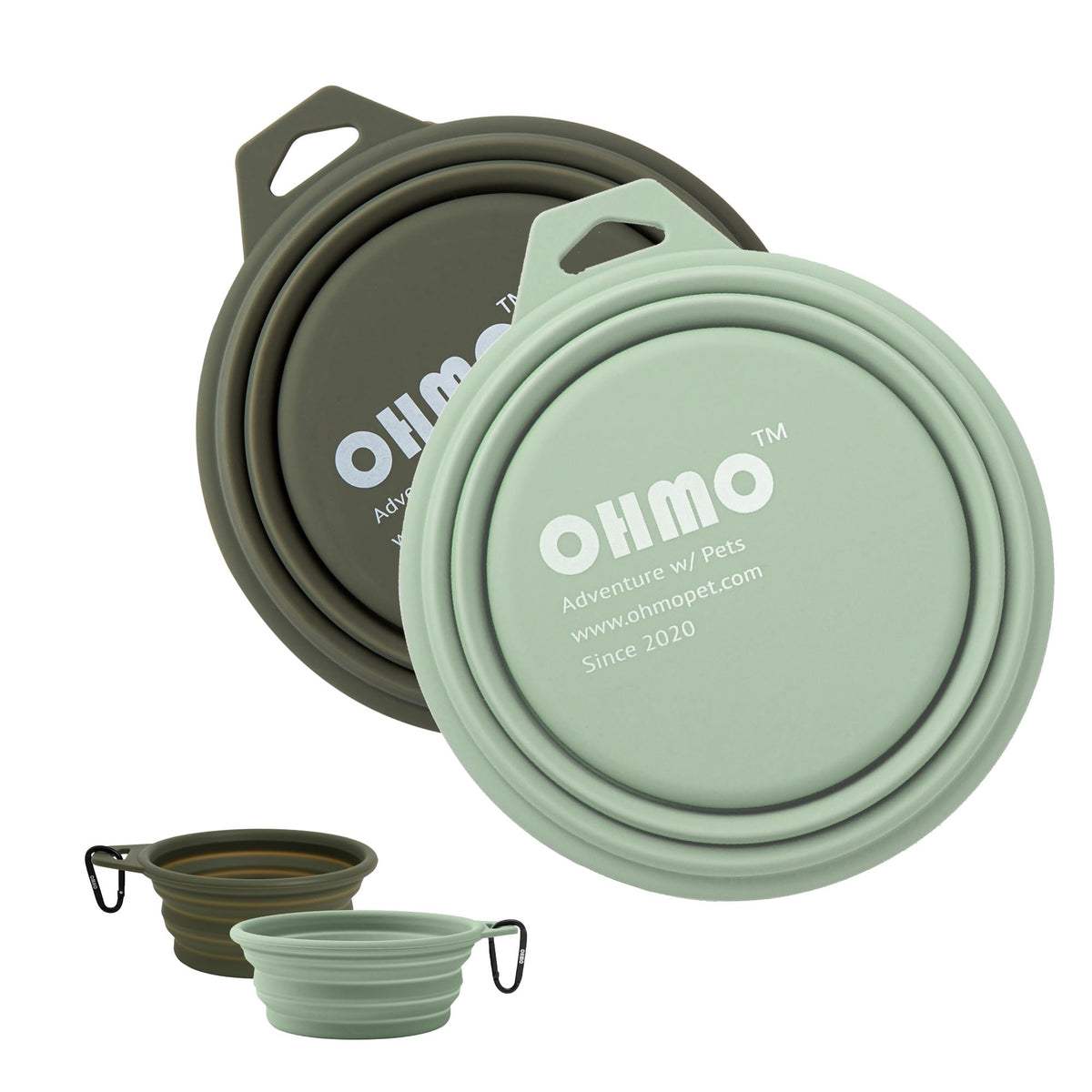 OHMO Large Collapsible Dog Bowls for Travel, 27oz, 2pcs, Camo&Sage Green