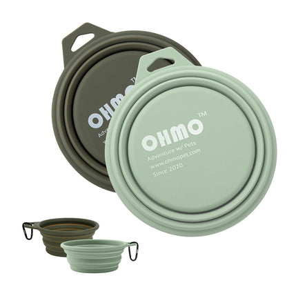 OHMO Large Collapsible Dog Bowls for Travel, 27oz, 2pcs, Camo&Sage Green