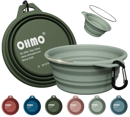 OHMO Large Collapsible Dog Bowls for Travel, 27oz, 2pcs, Camo&Sage Green