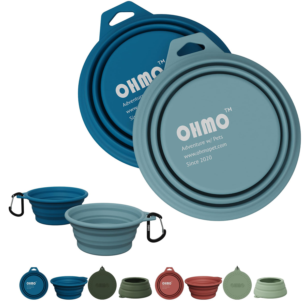 OHMO Large Collapsible Dog Bowls for Travel, 27oz, 2pcs, Camo&Sage Green