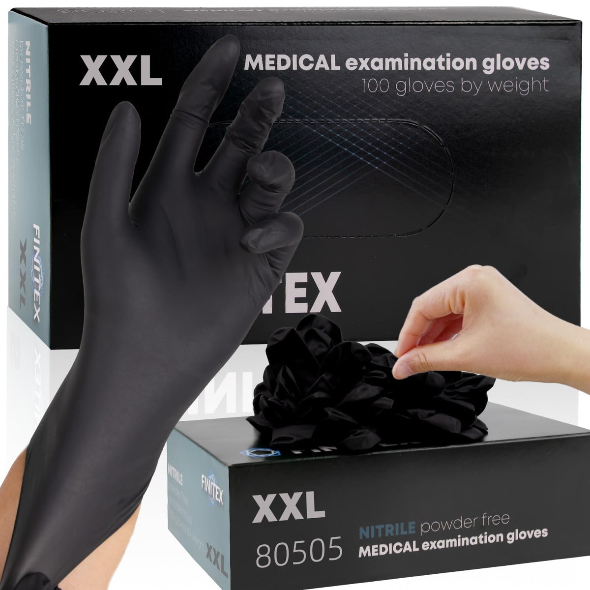 FINITEX Black Nitrile Disposable Gloves 5mil Medical Exam 100PCS,XL
