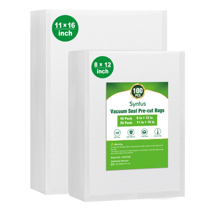 Syntus 100 Pcs Vacuum Sealer Bags for Food, 8x12+11x16, BPA Free