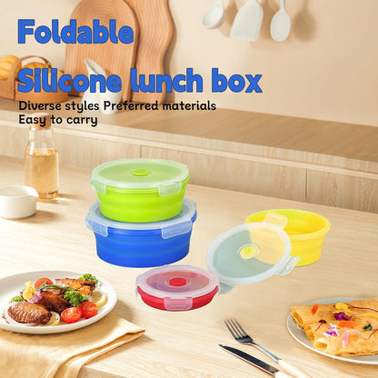 4 Collapsible Food Storage Containers, Silicone Food Storage Containers, Round Collapsible Bowls with lids, Microwave Freezer Dishwasher Safe (Colorful)