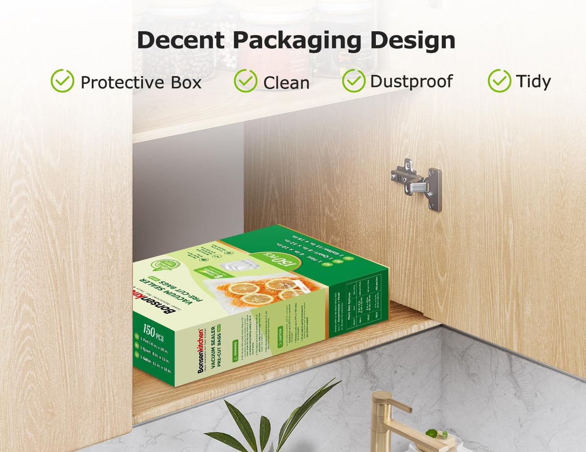 Bonsenkitchen Vacuum Sealer Bags, 150 Count, BPA Free, Food Storage