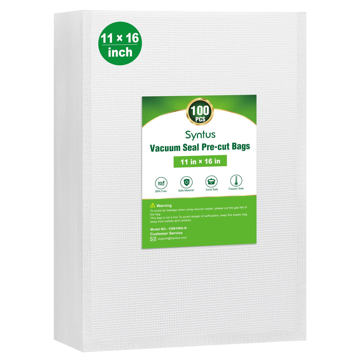 Syntus 100 Pcs Vacuum Sealer Bags for Food, 8x12+11x16, BPA Free