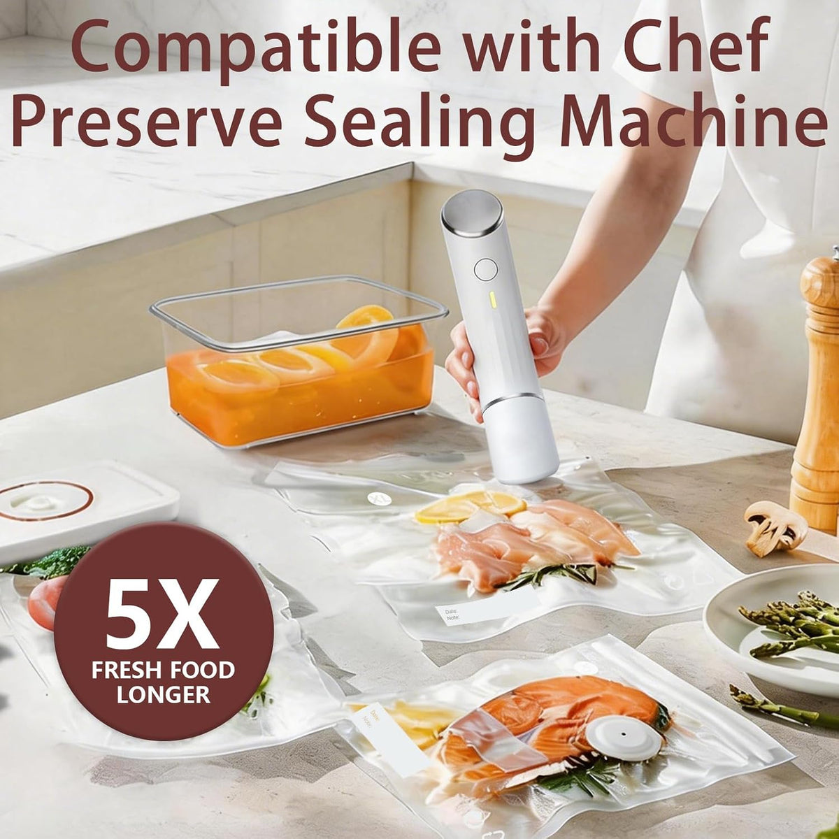 30-Pack Small Vacuum Sealer Bags & 2 Bonus Sealing Clips, Compatible with Chef Preserve – BPA-Free (8 x 10 in) Reusable Food Storage Bags for Freezer, Microwave, Sous Vide – Leak-Proof