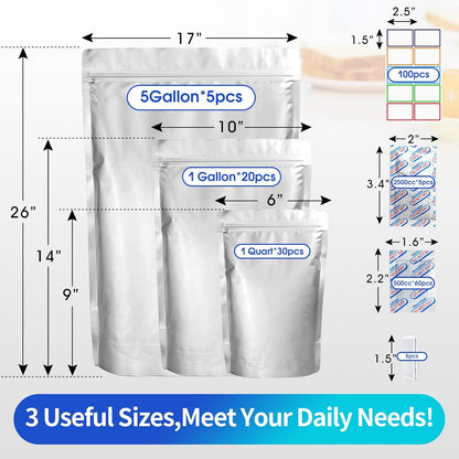 15 Mil 5 Gallon Mylar Bags for Food Storage with 2500cc Oxygen Absorbers