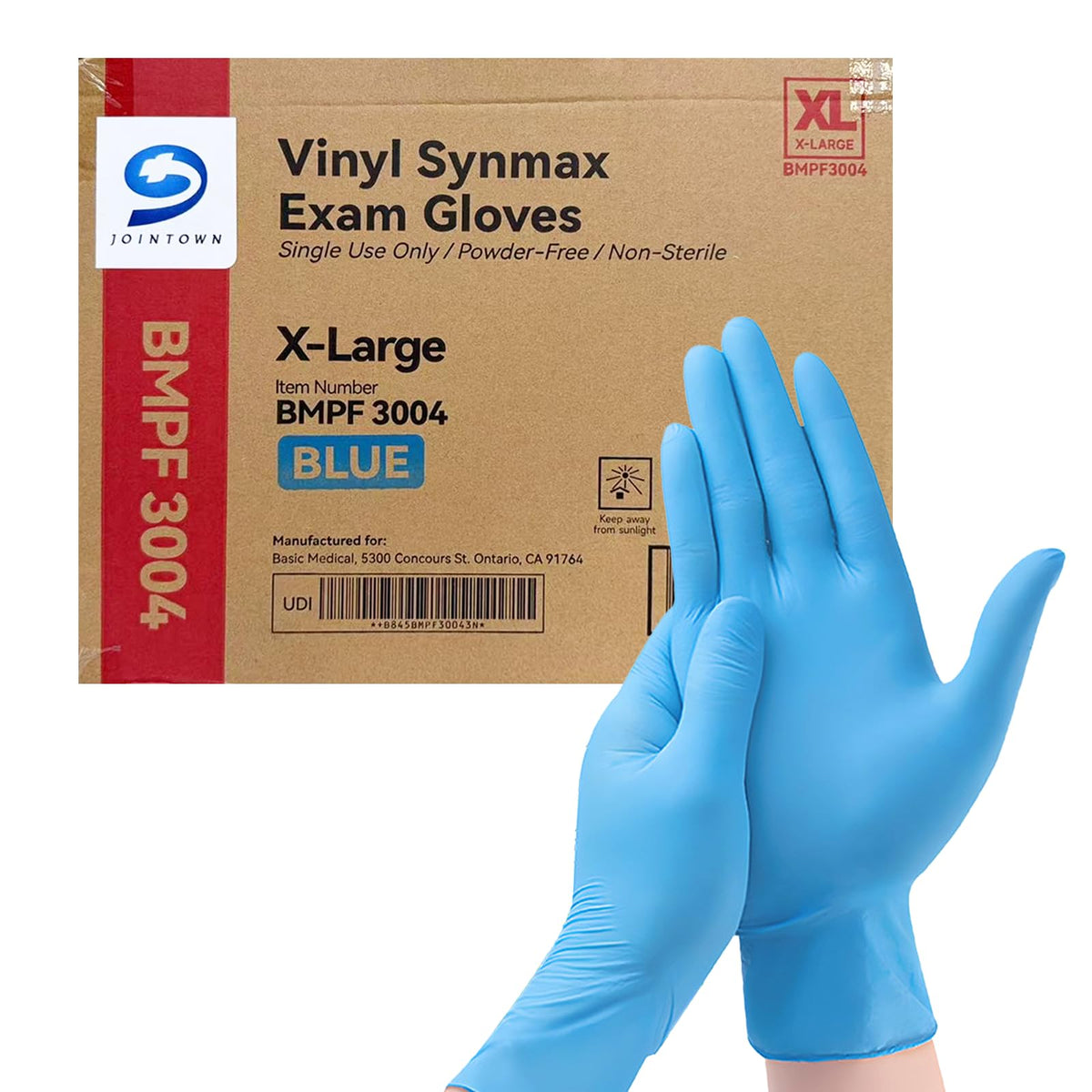 Jointown Basic Vinyl Exam Gloves, Latex-Free, Powder-Free, Disposable, Small, Case of 1,000, Blue