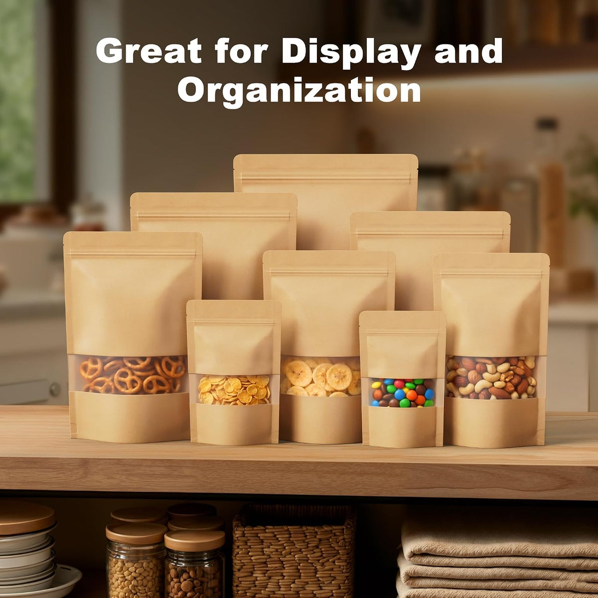 FireKylin 100 Pcs Resealable Bags, Matte Window, Paper, Brown,5.9 x 8.6 in
