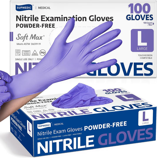 Supmedic Medical Soft Max Nitrile Disposable Gloves Powder-Free, Violet 100