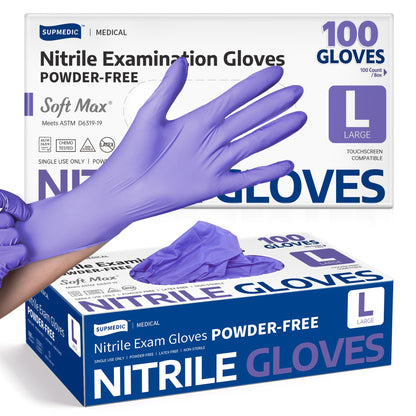 Supmedic Medical Soft Max Nitrile Disposable Gloves Powder-Free, Violet 100