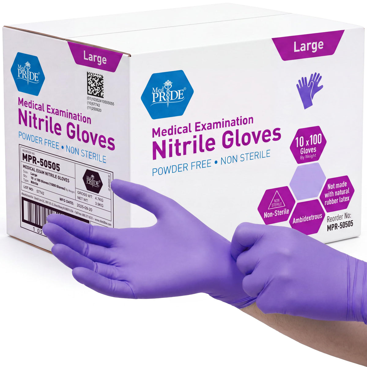 MedPride Powder-Free Nitrile Exam Gloves, X-Large (Pack of 100)
