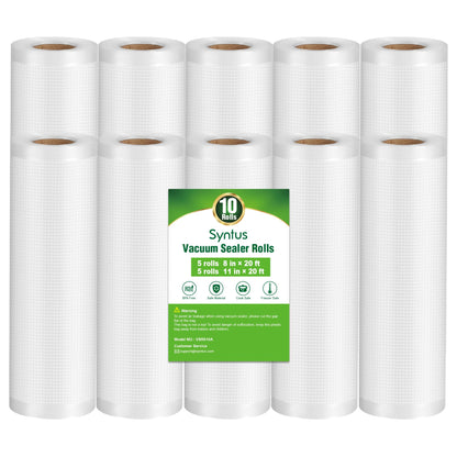 Syntus Vacuum Sealer Bags for Food, 3 Rolls 11" x 20' and 3 Rolls 8" x 20'