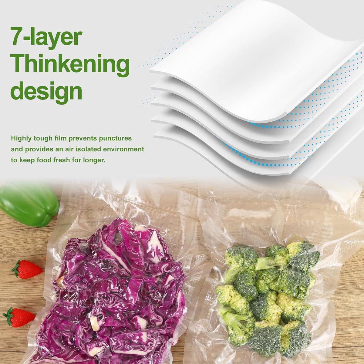 Vacuum Sealer Bags for Food Storage, 6 Rolls 11" x 20', Cut-to-Size Bags
